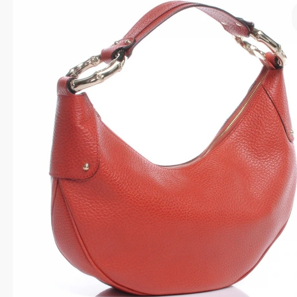 Gucci Vintage Bamboo Leather Orange/Red Hobo Bag - Picture 5 of 8